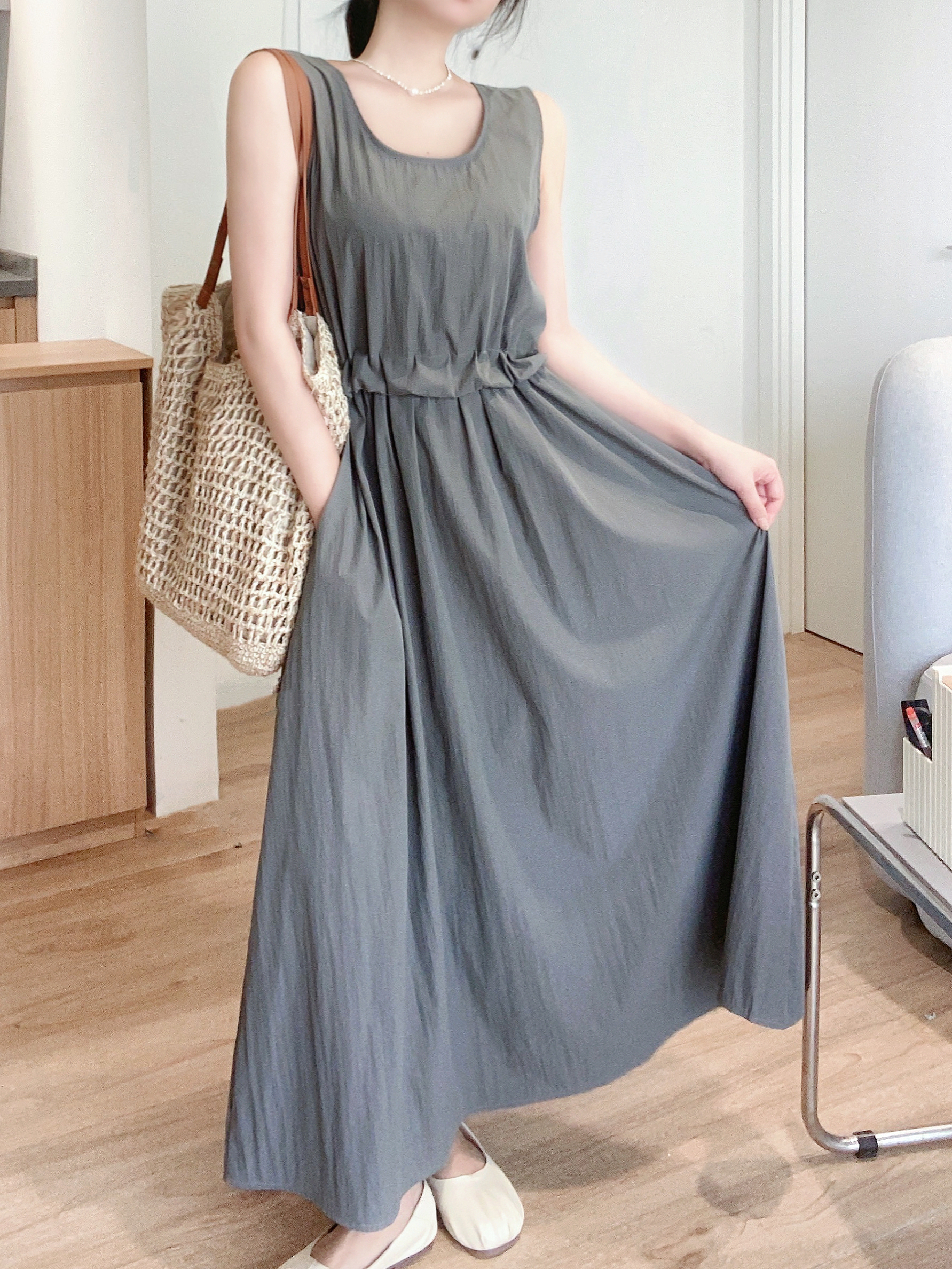 Soft Shirring Sleeveless Dress - 소프트 셔링 슬리브리스 원피스 🤍