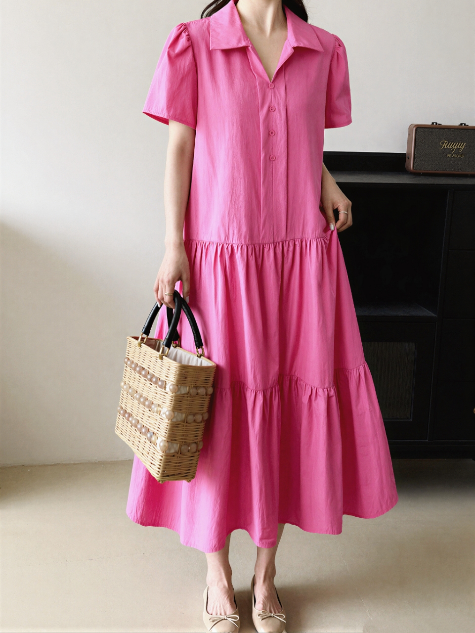 Relax Shirt Tiered Maxi Dress - 릴랙스 셔츠 티어드 맥시 원피스