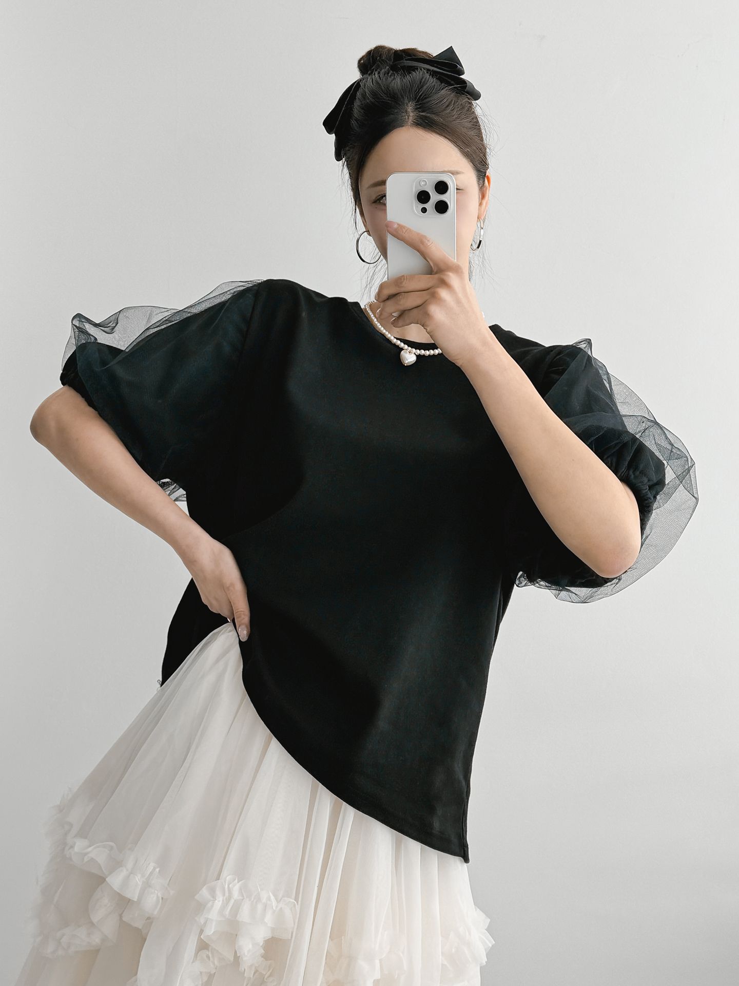 Soft Muse Organza Sleeve Top - 소프트 뮤즈 오간자 슬리브 탑(국내제작)