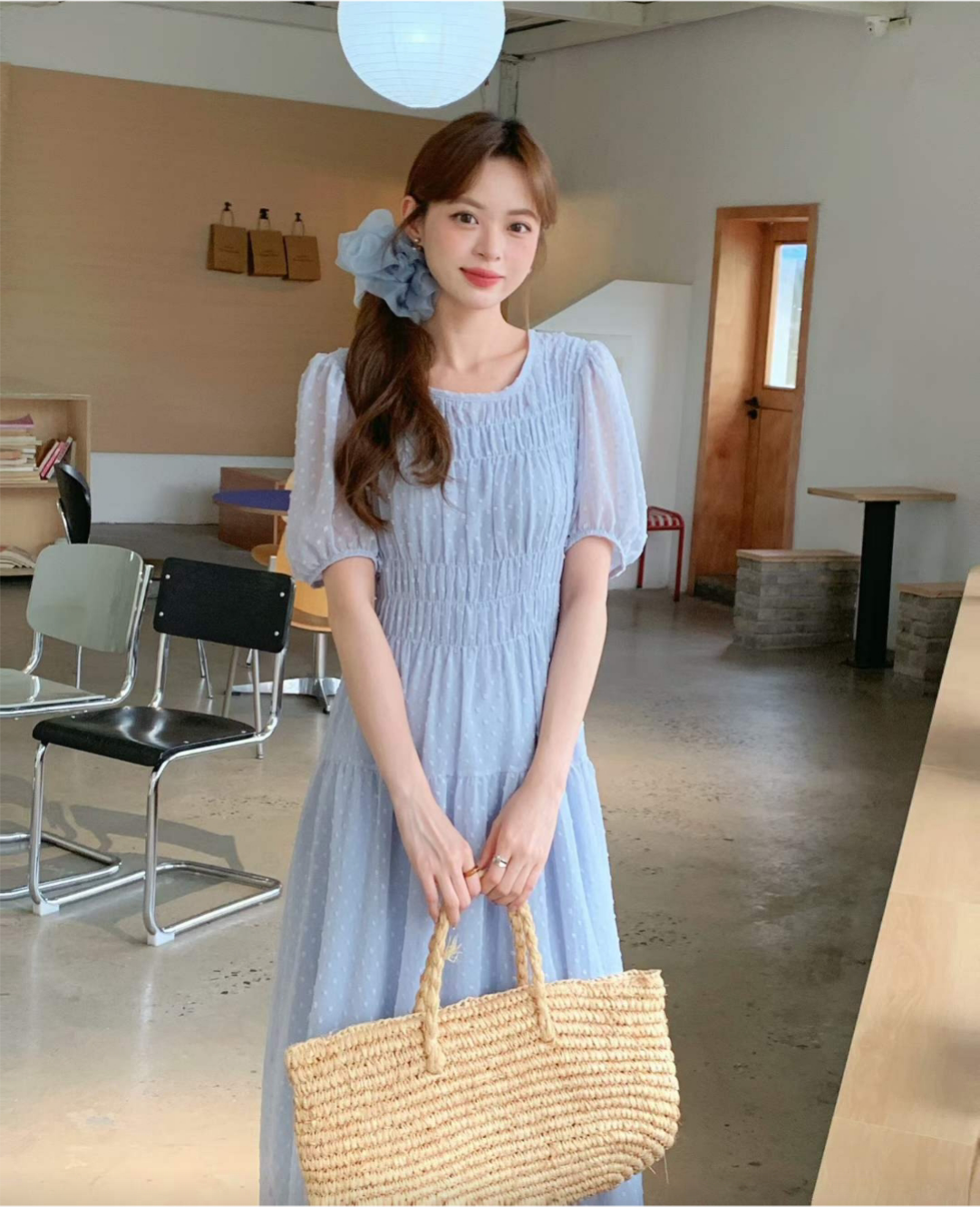 Romantic Dot Puff Long Dress - 로맨틱 도트 퍼프 롱 원피스
