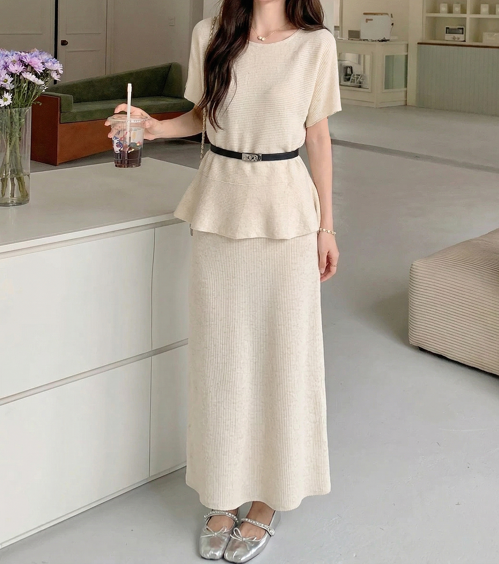 Peplum Pleats Skirt Set - 페플럼 플리츠 스커트 세트