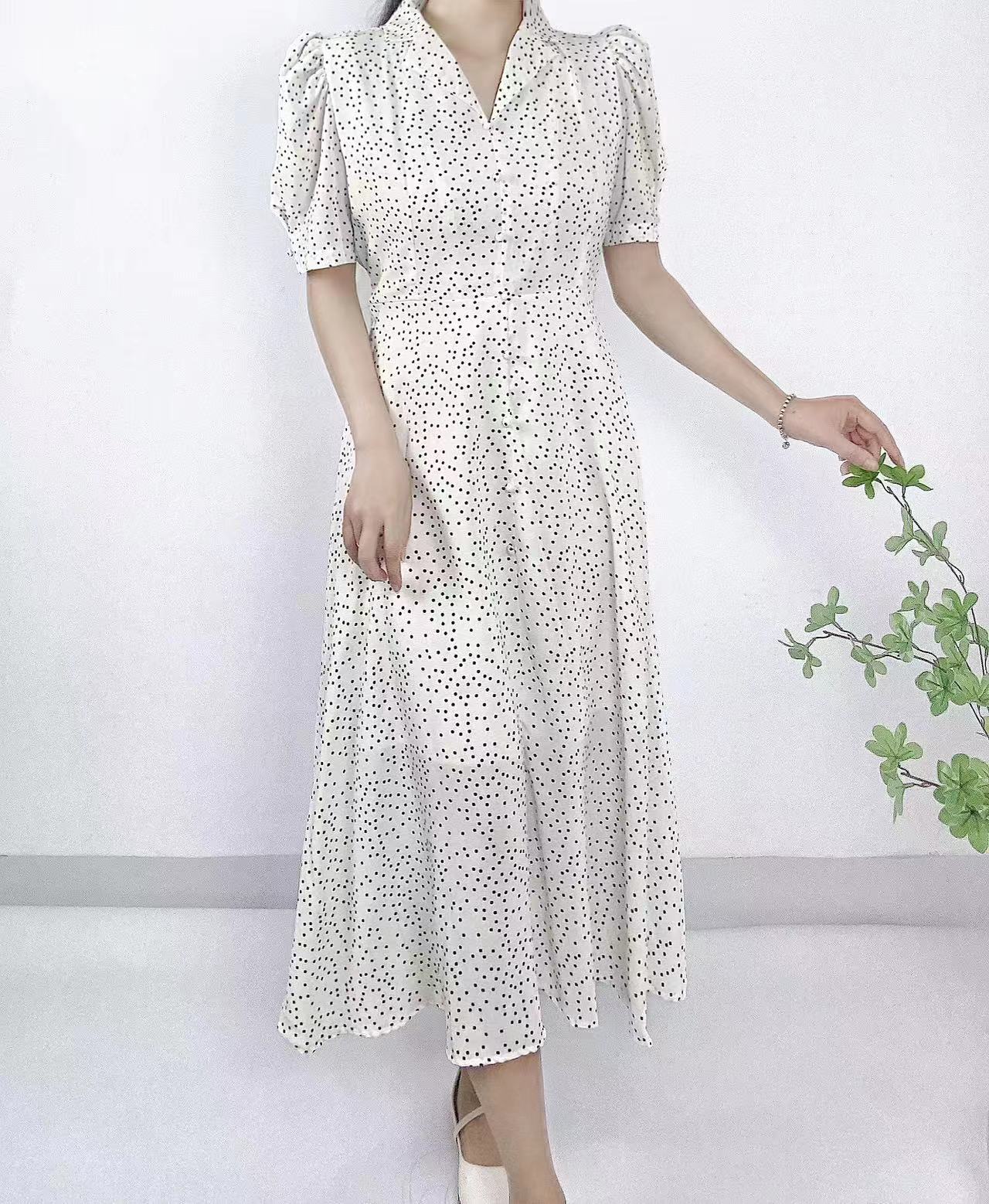 Polka Grace Puff Long Dress - 폴카 그레이스 퍼프 롱 원피스