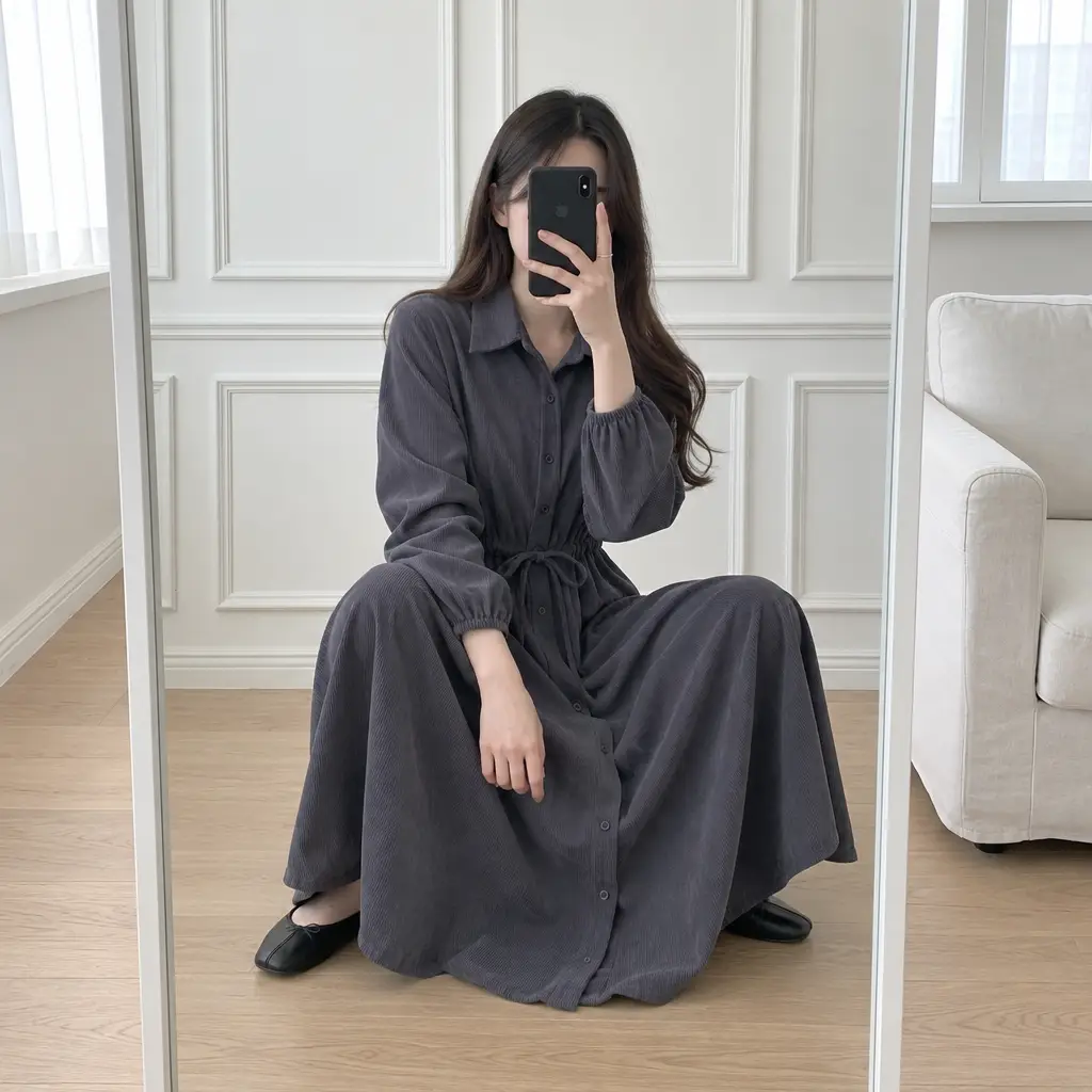 Soft Corduroy Mood Long Dress - 소프트 코듀로이 무드 롱 원피스