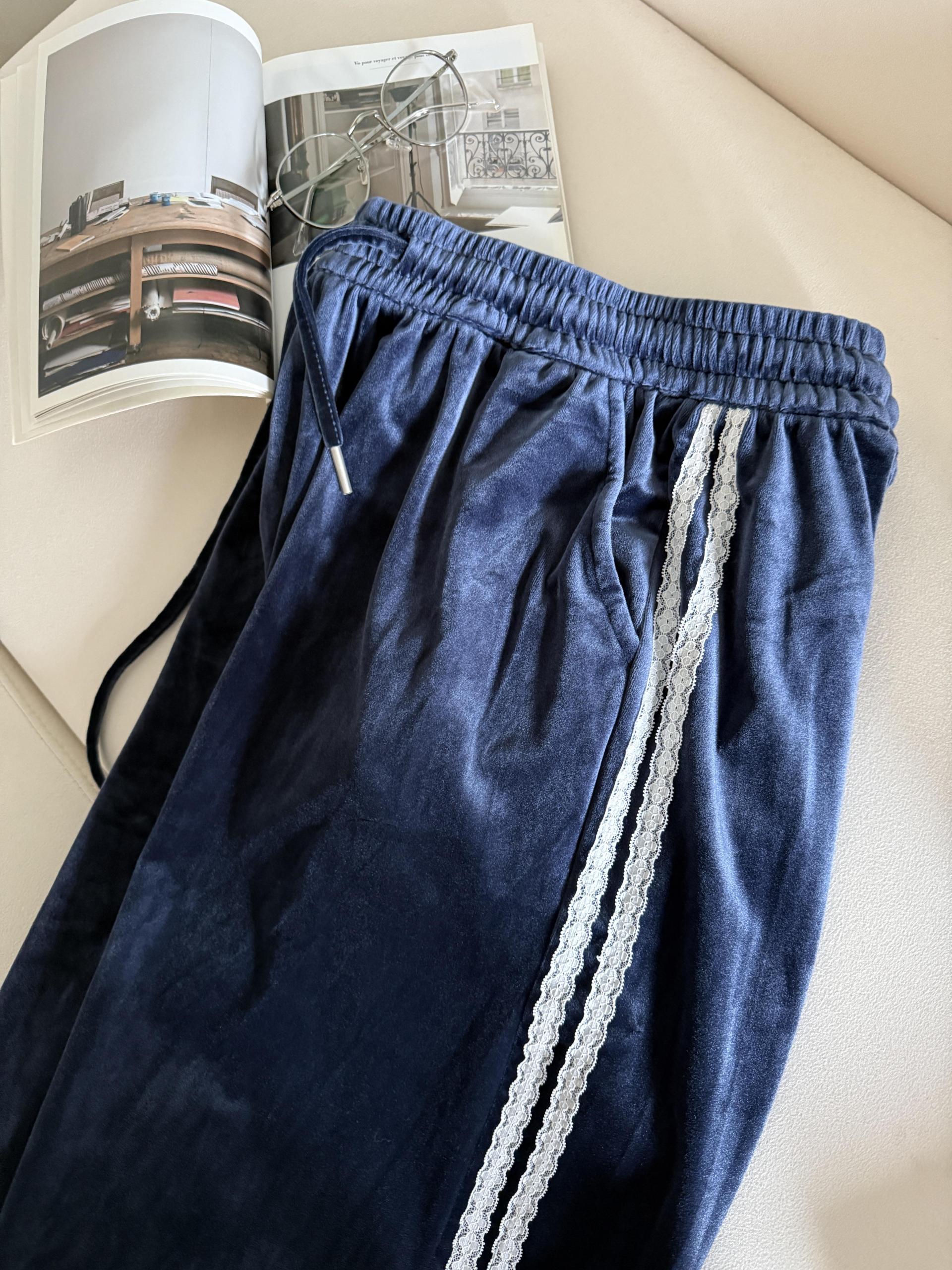 Velvet Lace Line Wide Pants - 벨벳 레이스 라인 와이드 팬츠