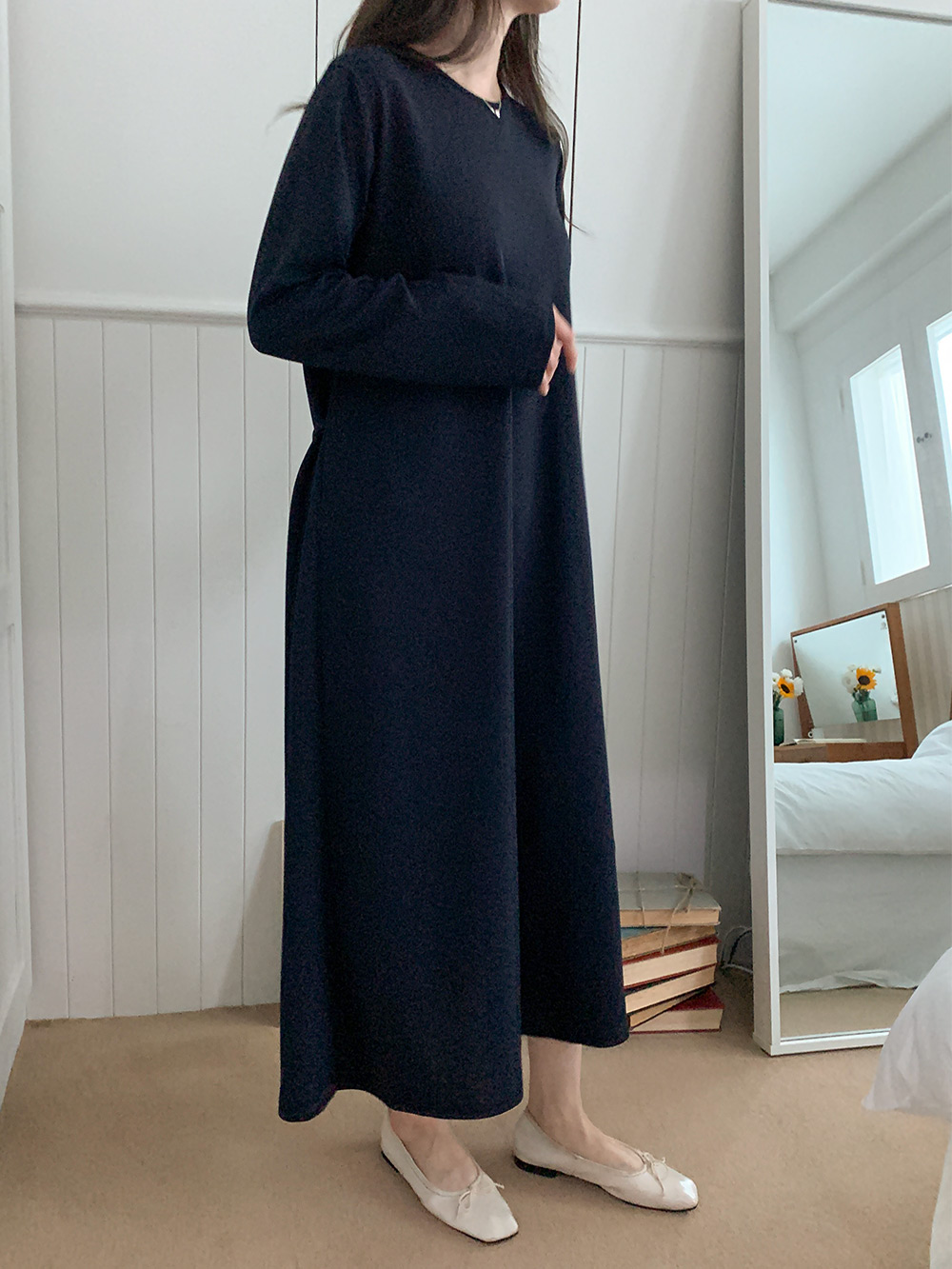 Pleated Back Ribbon Dress - 플리츠 백 리본 원피스