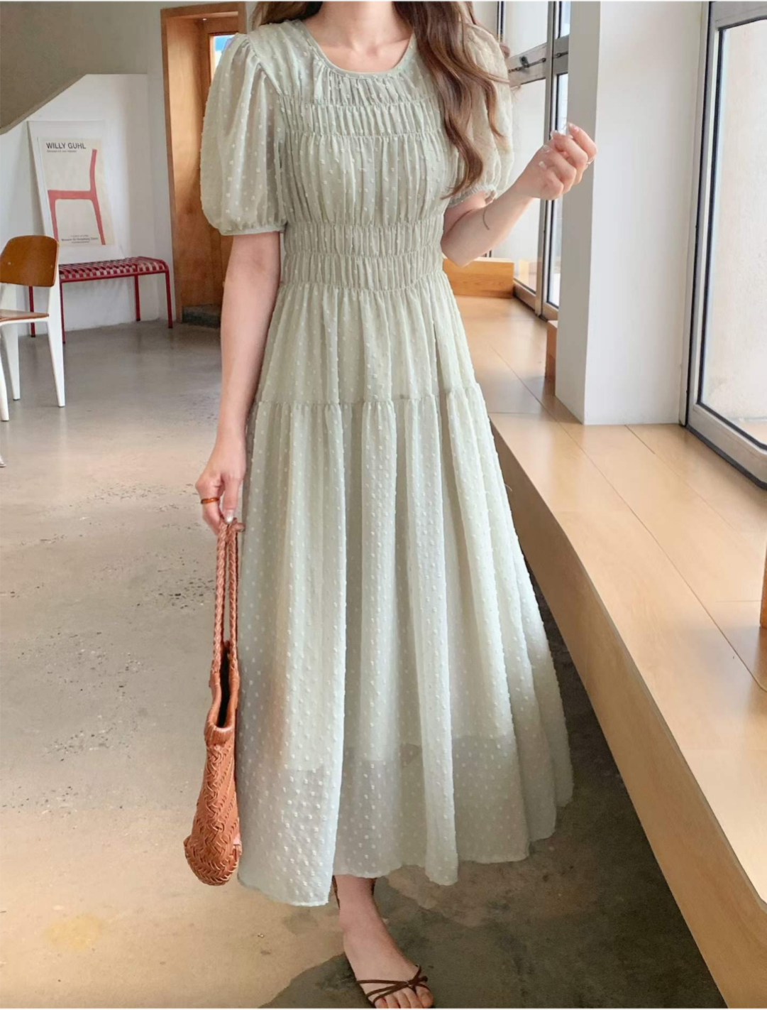 Romantic Dot Puff Long Dress - 로맨틱 도트 퍼프 롱 원피스