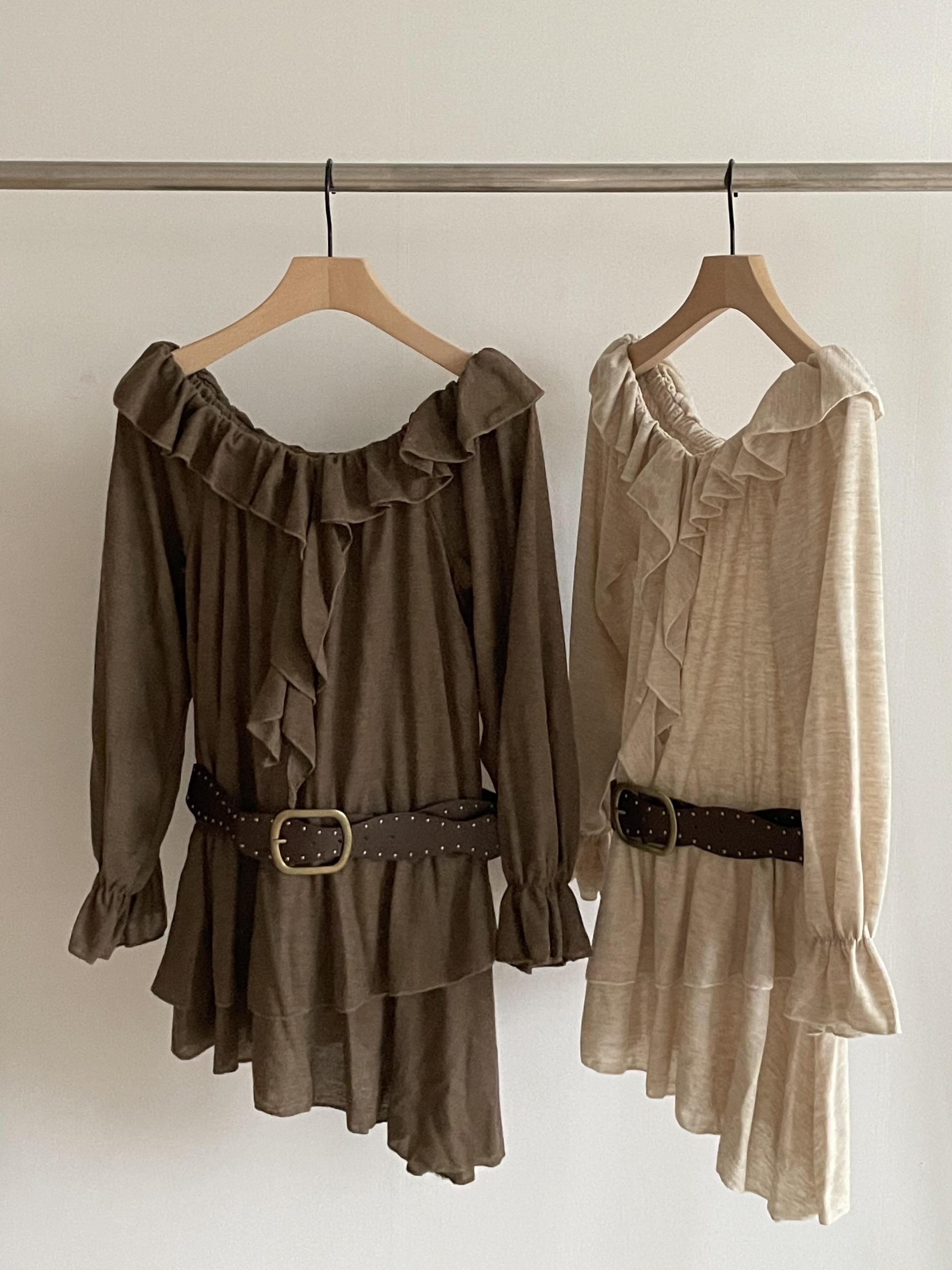 Boho Ruffle Belted Dress - 보헤미안 러플 벨티드 원피스