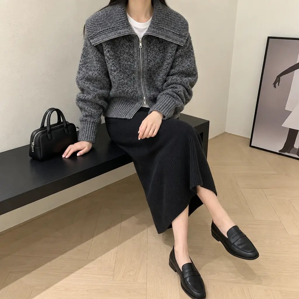 Boucle Sailor Zip Cardigan - 부클 세일러 집업 가디건