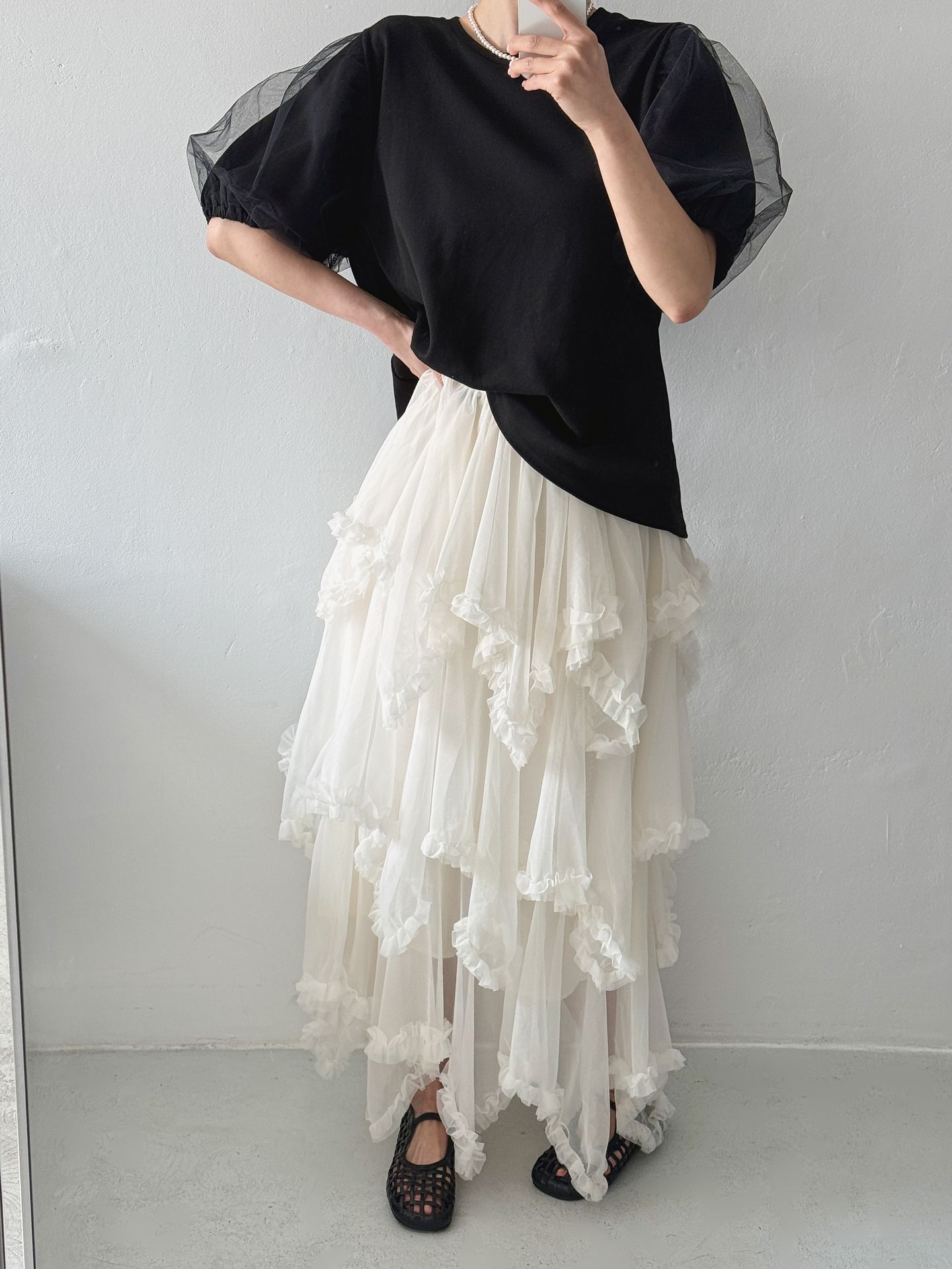 Soft Muse Organza Sleeve Top - 소프트 뮤즈 오간자 슬리브 탑(국내제작)