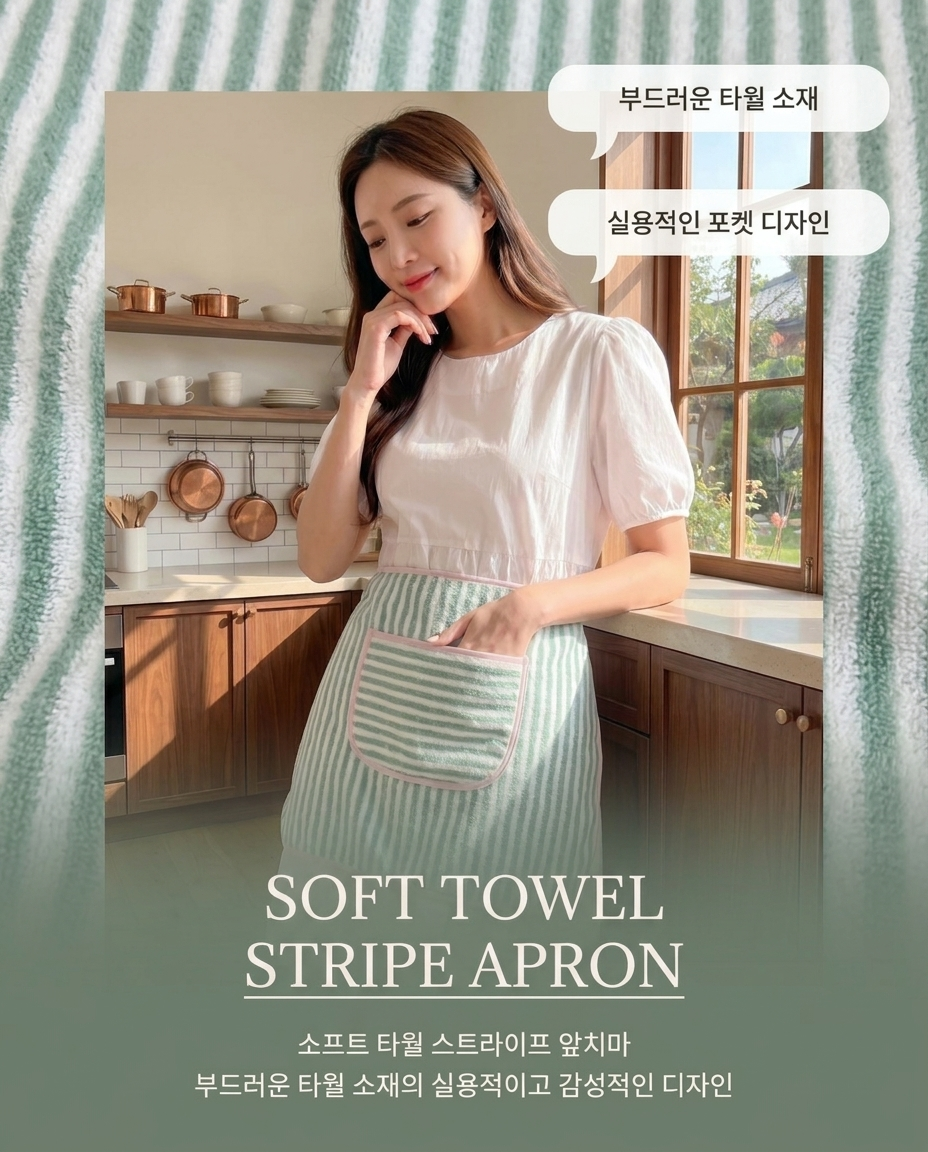 Soft Towel Stripe Apron (1+1 EVENT) - 소프트 타월 스트라이프 앞치마