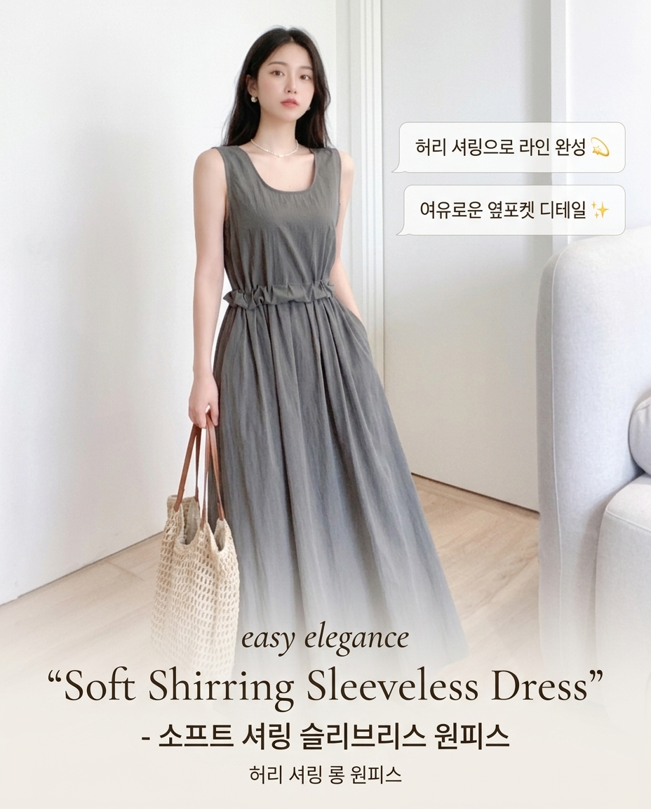 Soft Shirring Sleeveless Dress - 소프트 셔링 슬리브리스 원피스 🤍
