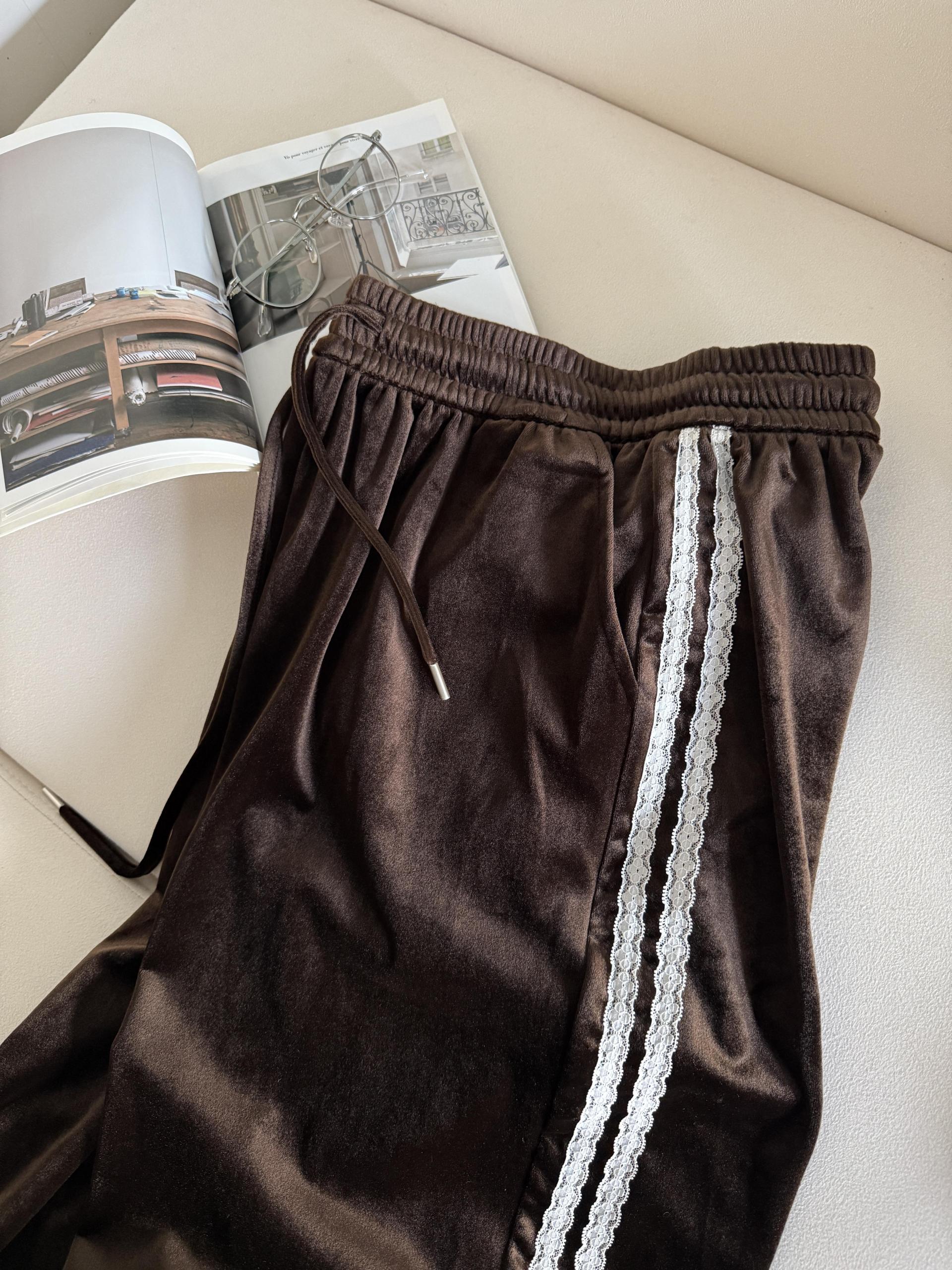Velvet Lace Line Wide Pants - 벨벳 레이스 라인 와이드 팬츠
