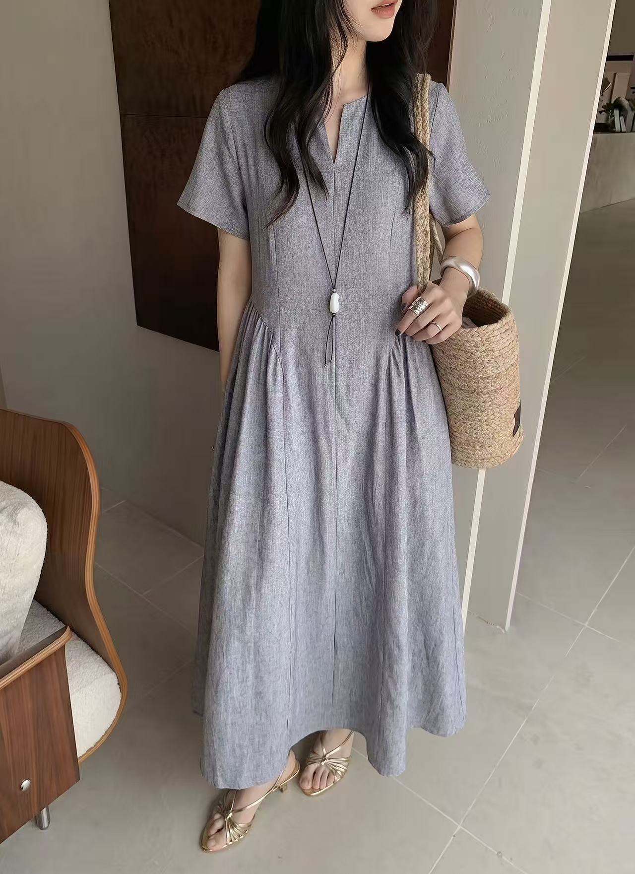Minimal Slit Neck Maxi Dress - 미니멀 슬릿 넥 맥시 원피스