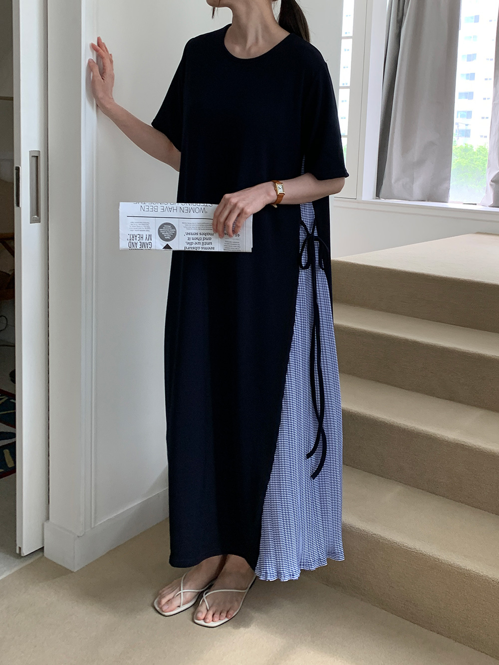 Breezy Ribbon Pleats Dress - 브리지 리본 플리츠 원피스