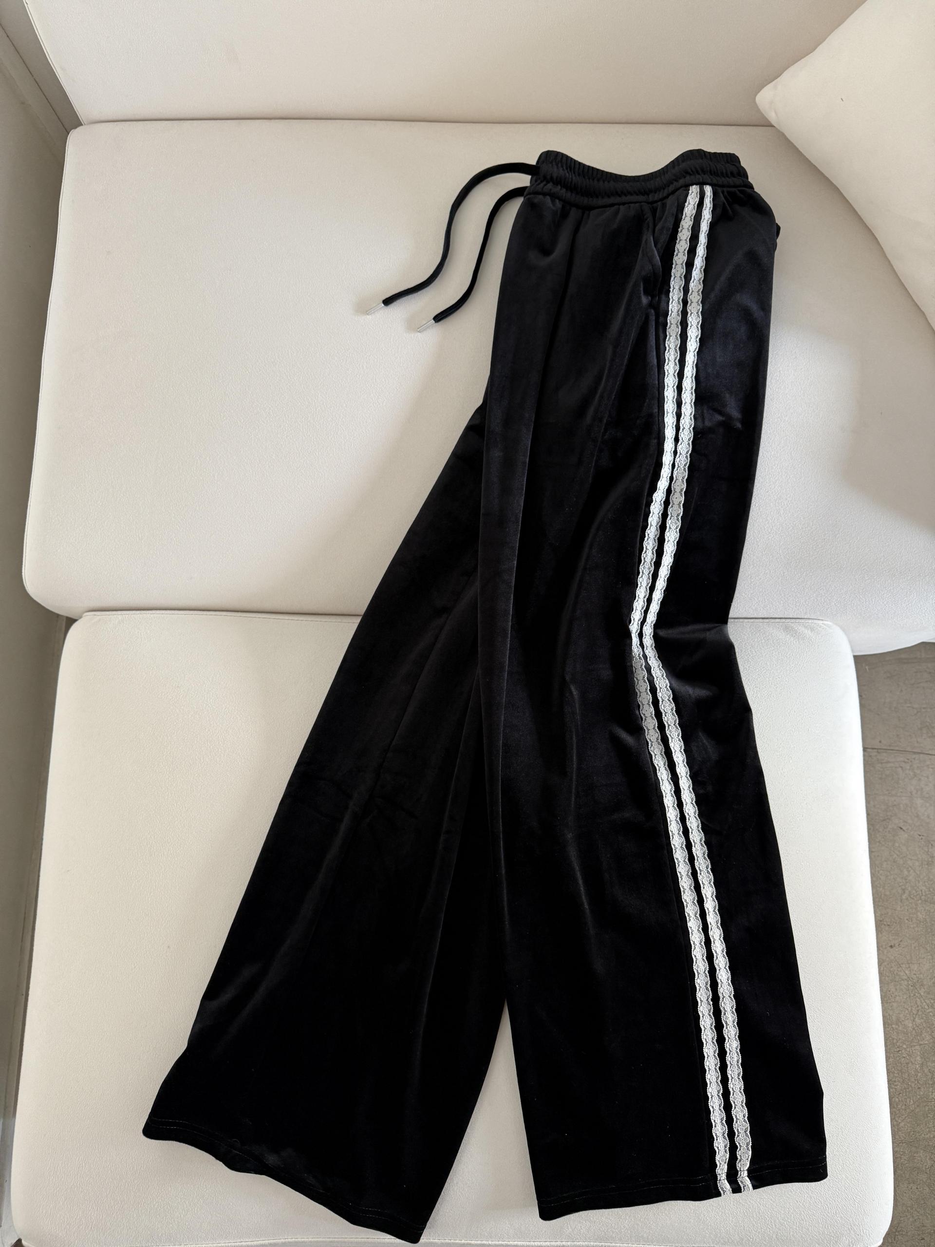 Velvet Lace Line Wide Pants - 벨벳 레이스 라인 와이드 팬츠