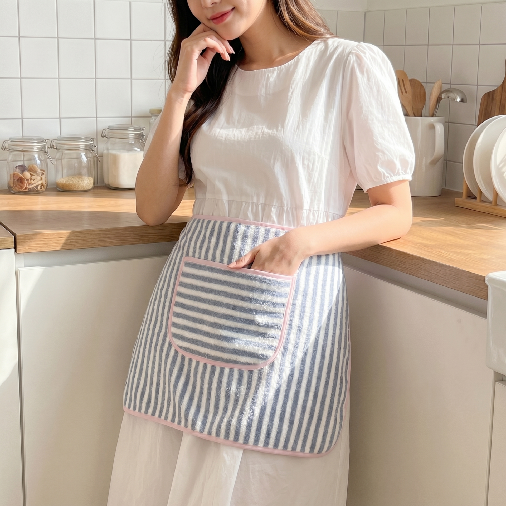 Soft Towel Stripe Apron - 소프트 타월 스트라이프 앞치마