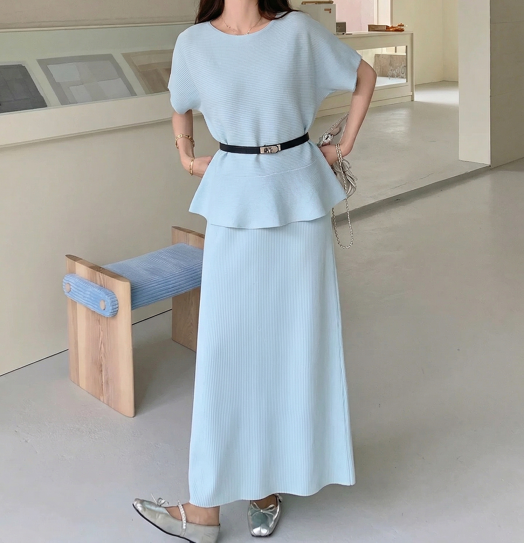 Peplum Pleats Skirt Set - 페플럼 플리츠 스커트 세트