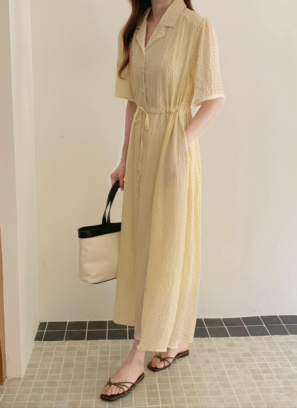 Pindot Collar String Dress - 핀도트 카라 스트링 원피스
