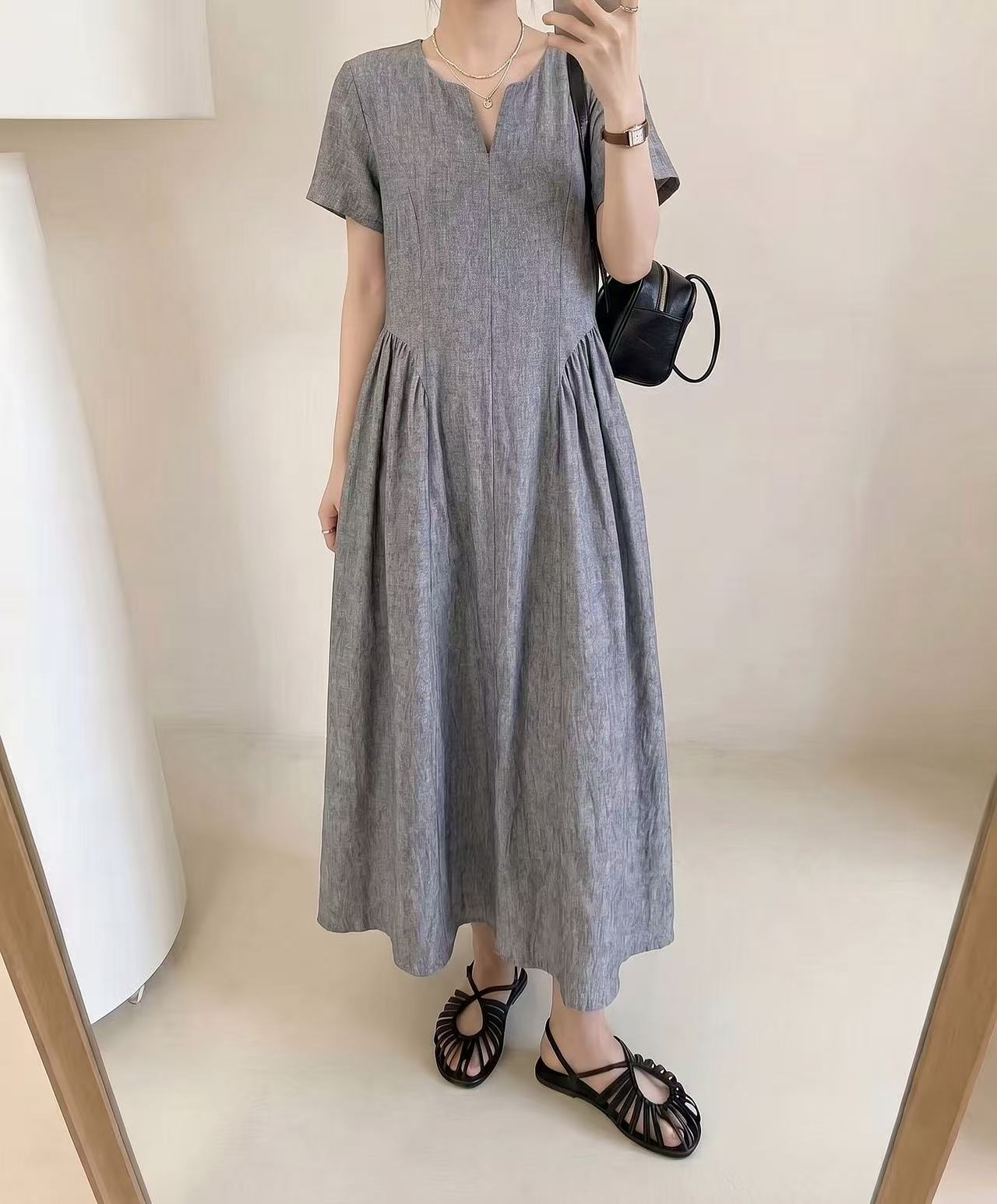 Minimal Slit Neck Maxi Dress - 미니멀 슬릿 넥 맥시 원피스
