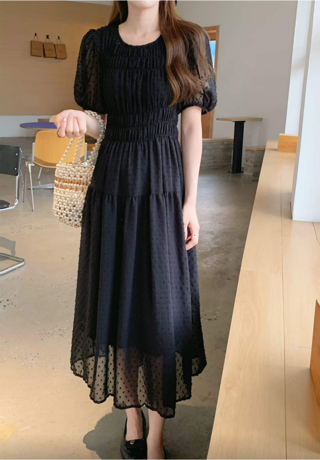 Romantic Dot Puff Long Dress - 로맨틱 도트 퍼프 롱 원피스