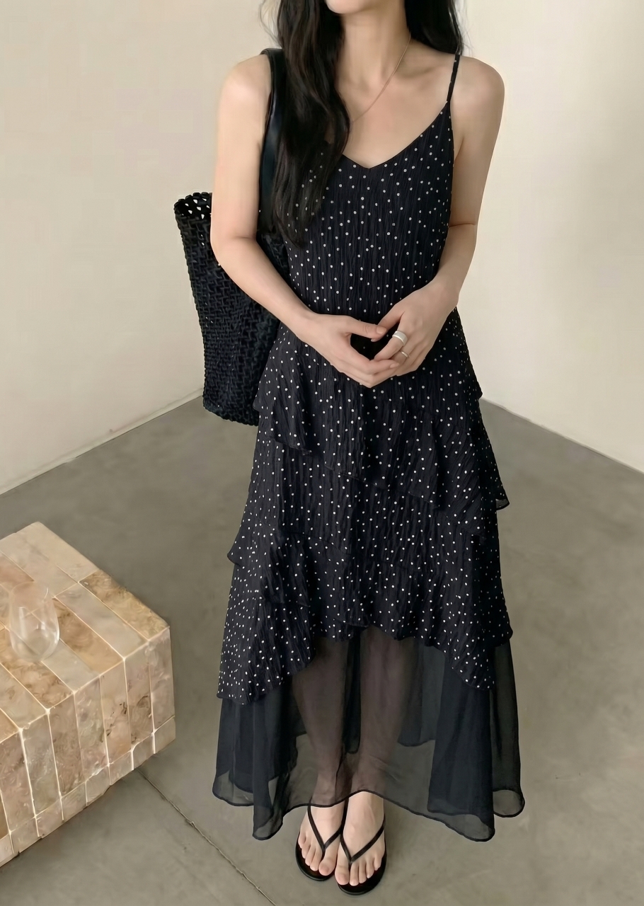 Starlight Dot Frill Maxi Dress - 스타라이트 도트 프릴 맥시 원피스