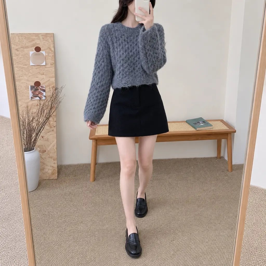Vintage Cable Crop Knit - 빈티지 케이블 크롭 니트