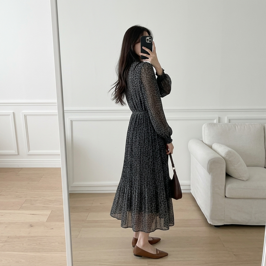 Leopard Pleats Dress - 레오파드 플리츠 원피스