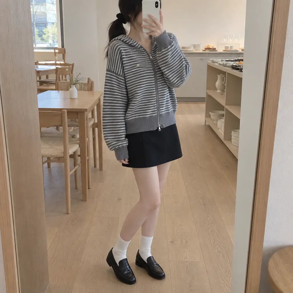 Daily Stripe Knit Hood Zip-up - 데일리 스트라이프 니트 후드집업