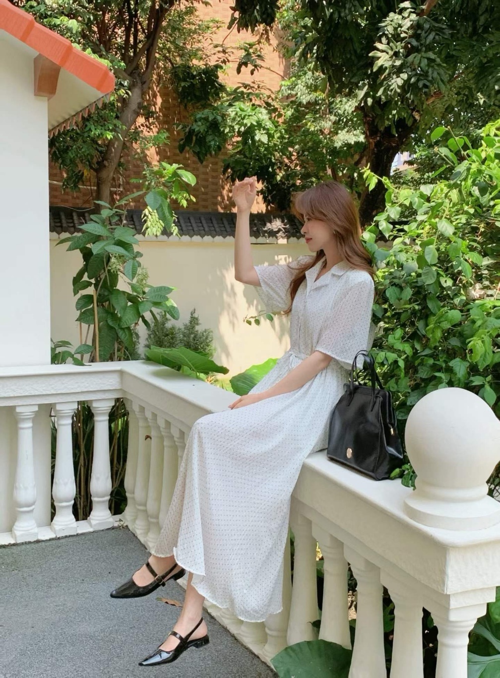 Pindot Collar String Dress - 핀도트 카라 스트링 원피스