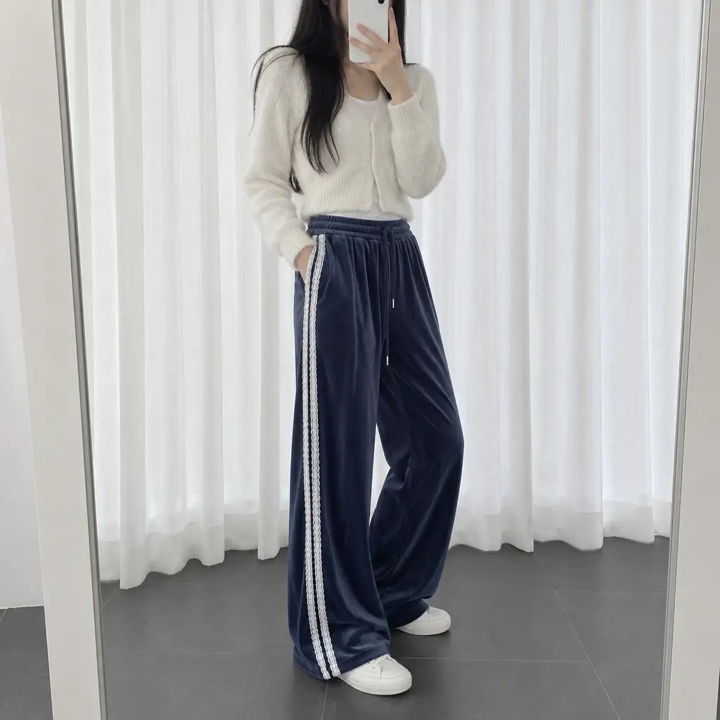 Velvet Lace Line Wide Pants - 벨벳 레이스 라인 와이드 팬츠