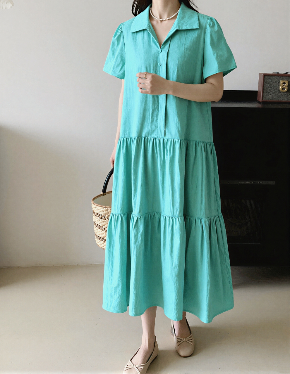 Relax Shirt Tiered Maxi Dress - 릴랙스 셔츠 티어드 맥시 원피스