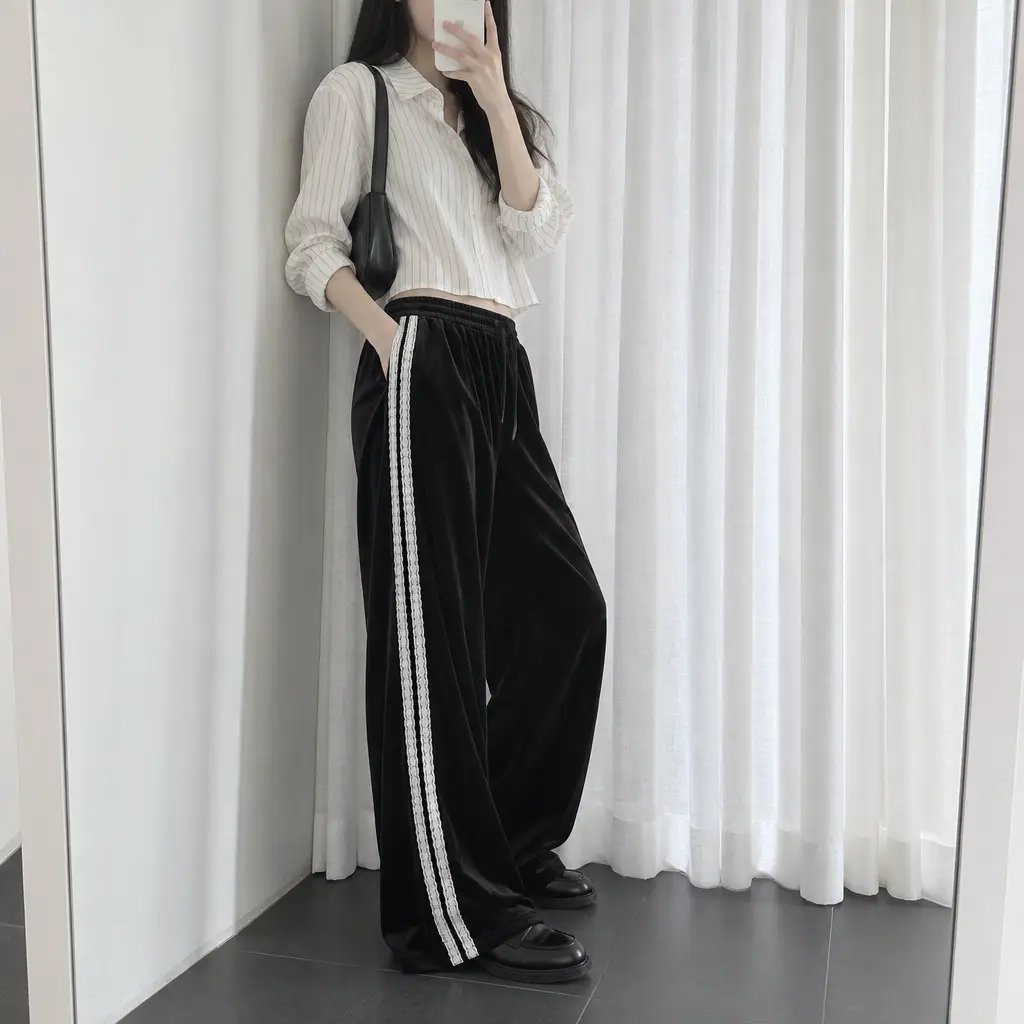 Velvet Lace Line Wide Pants - 벨벳 레이스 라인 와이드 팬츠