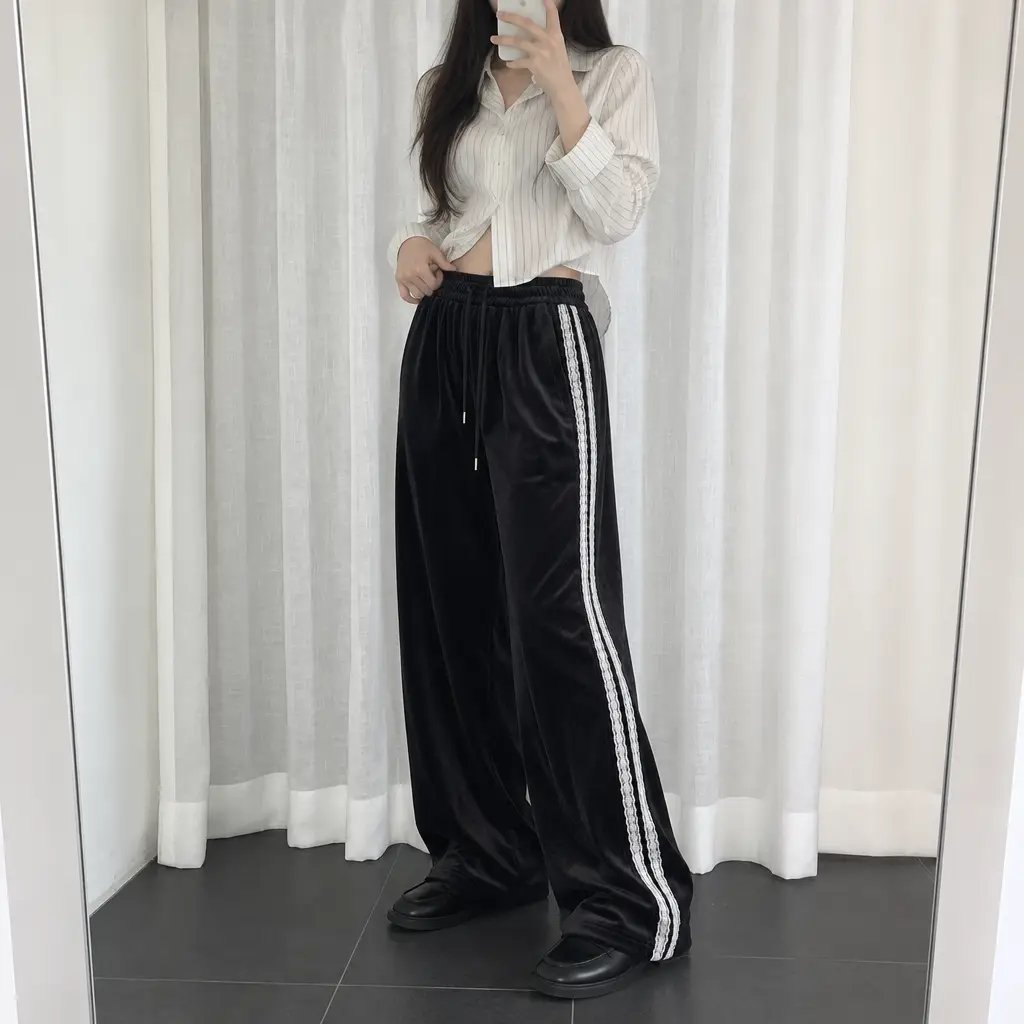 Velvet Lace Line Wide Pants - 벨벳 레이스 라인 와이드 팬츠