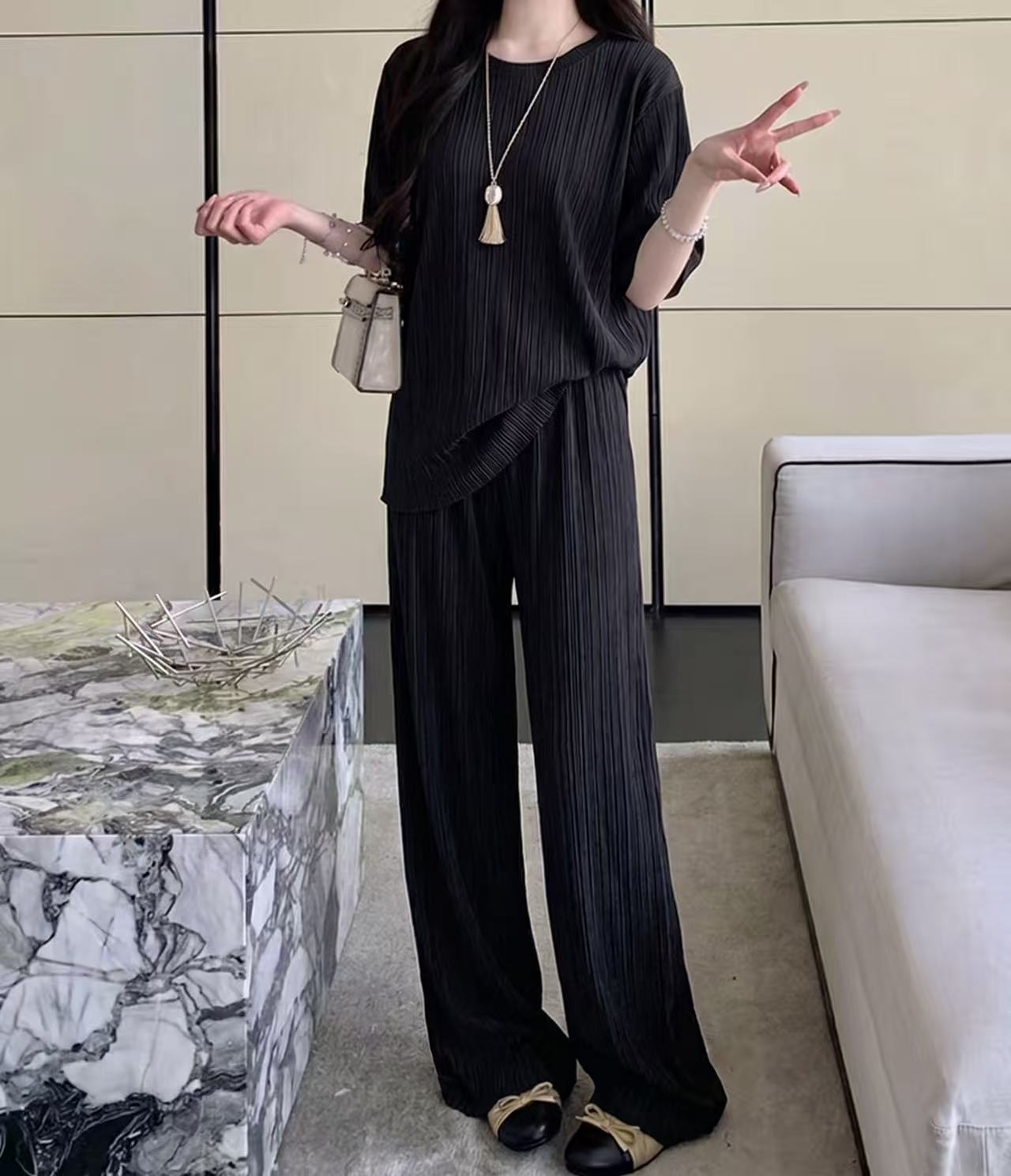 Relax Pleated Wide Set - 릴랙스 플리츠 와이드 셋업