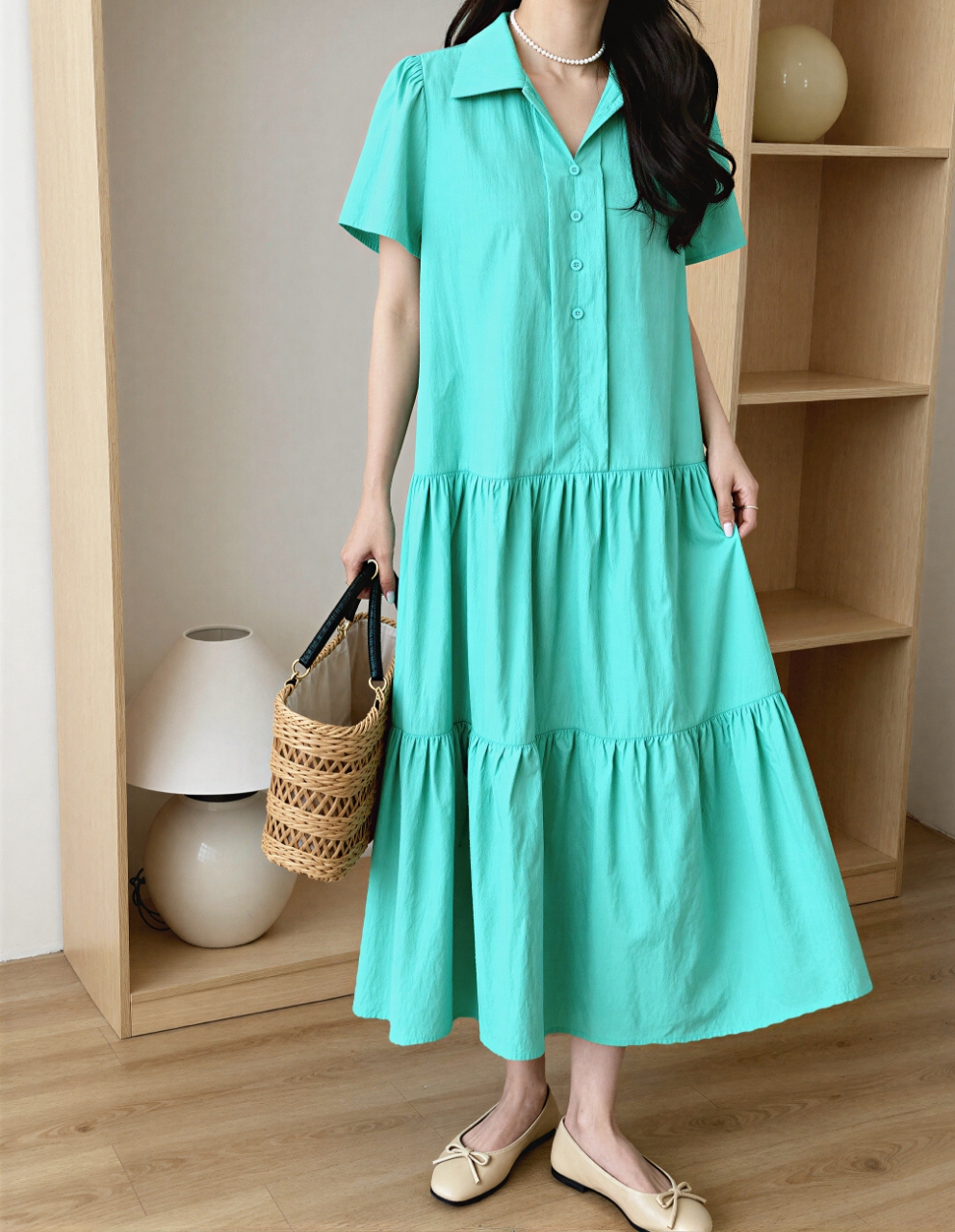 Relax Shirt Tiered Maxi Dress - 릴랙스 셔츠 티어드 맥시 원피스