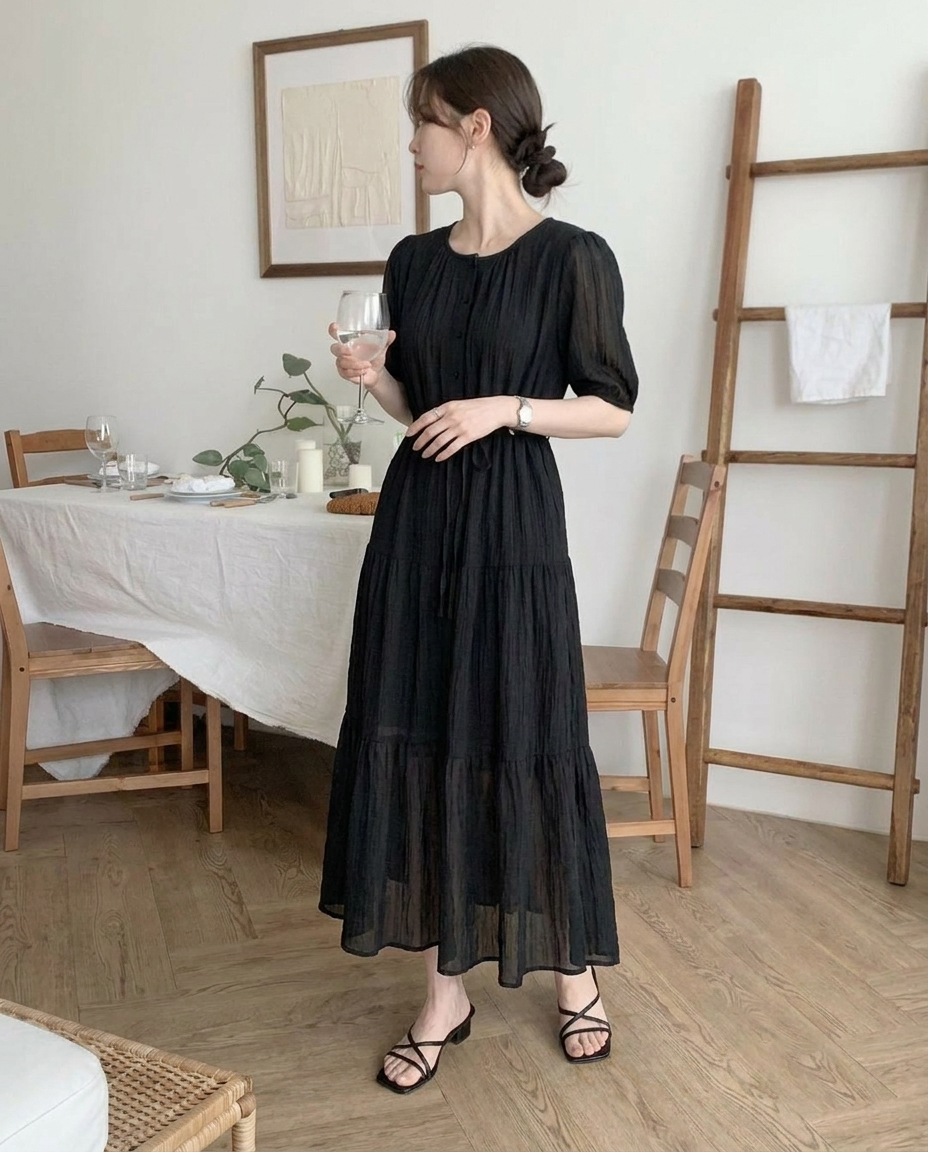 Romantic Button Long Dress - 로맨틱 버튼 롱 원피스