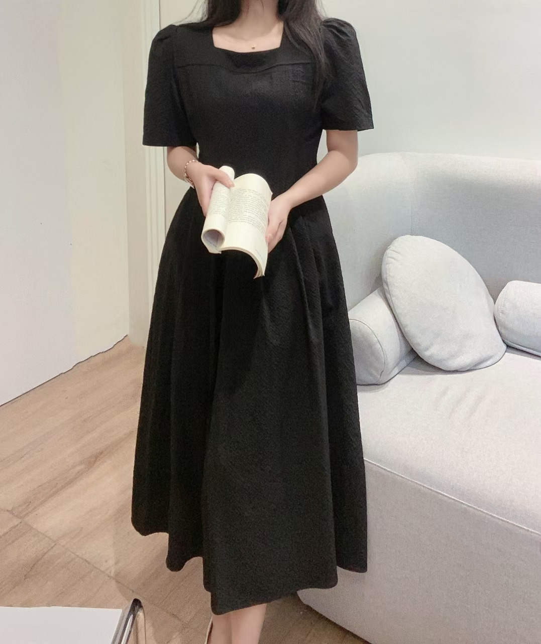 Soft Square Neck Flare Dress - 소프트 스퀘어넥 플레어 원피스