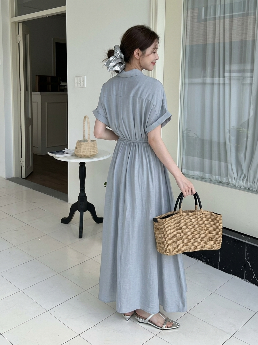 Modern Ease Tie Midi Dress - 모던 이즈 타이 미디 원피스