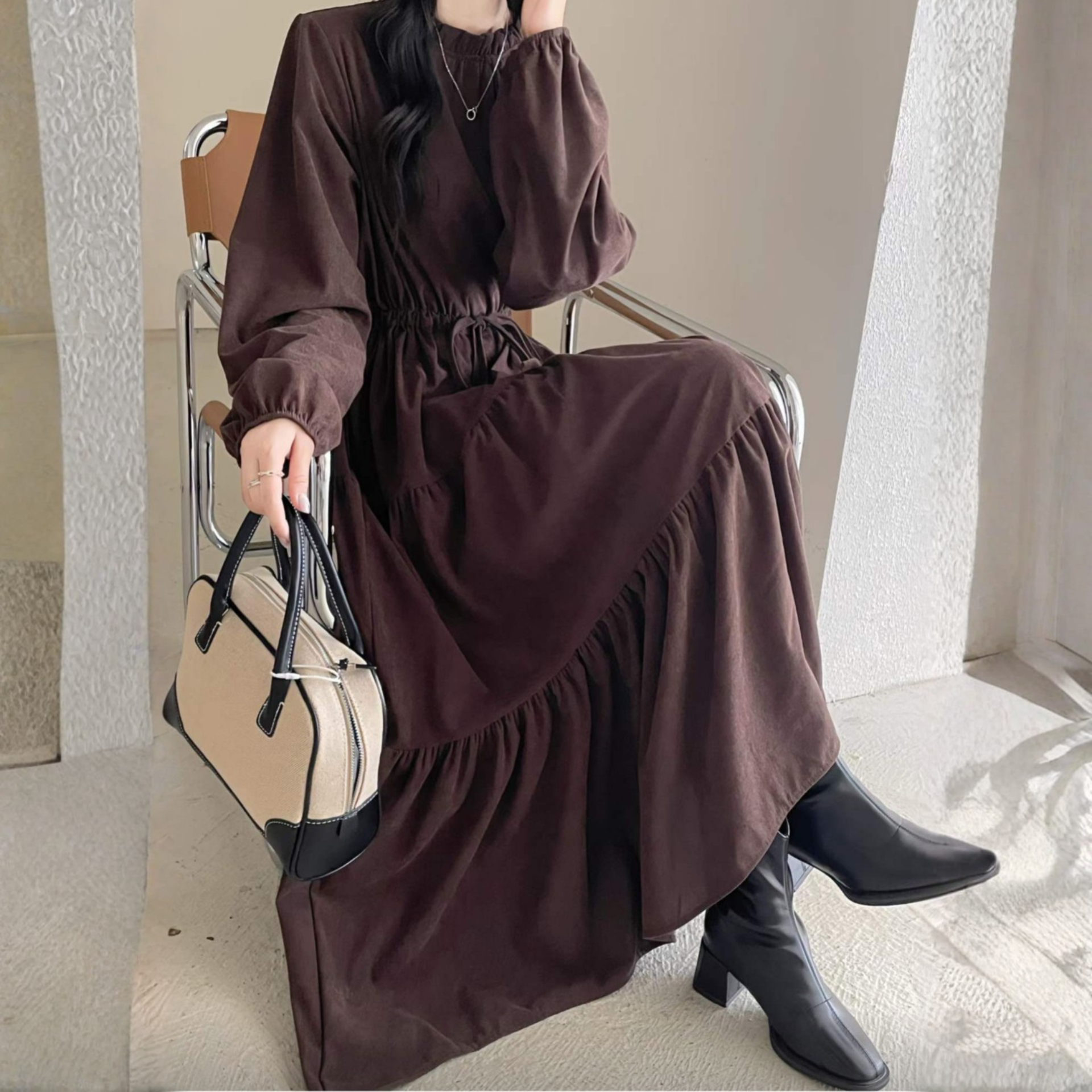 Cordy Puff Maxi Dress - 코듀로이 퍼프 맥시 드레스