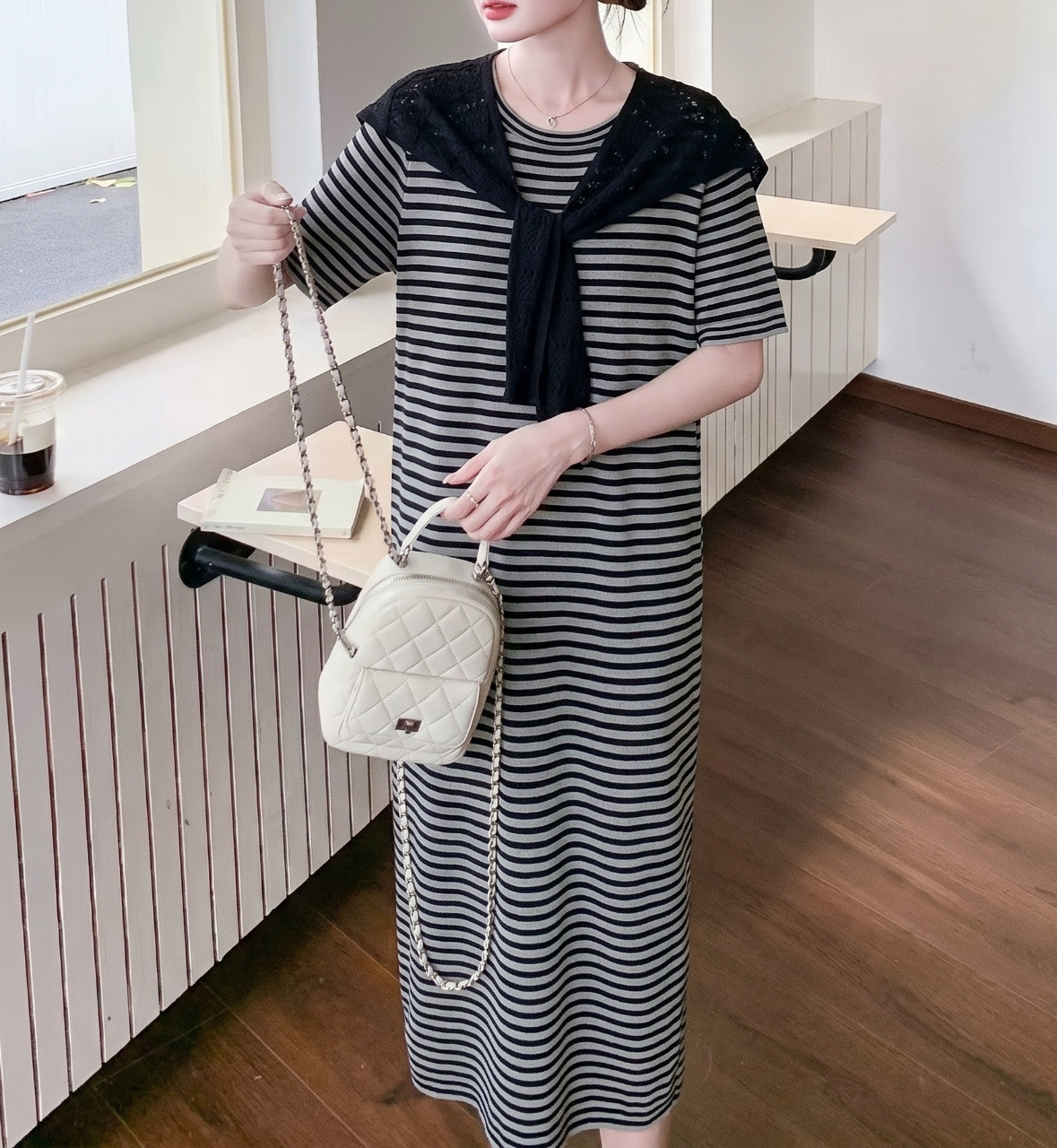 Marine Stripe Shawl Dress Set - 마린 스트라이프 숄 원피스 세트