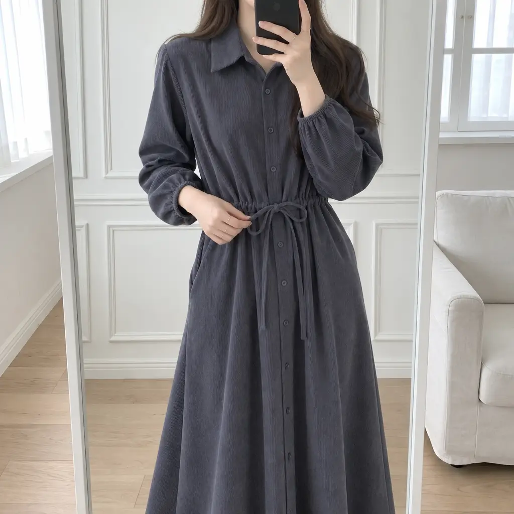 Soft Corduroy Mood Long Dress - 소프트 코듀로이 무드 롱 원피스