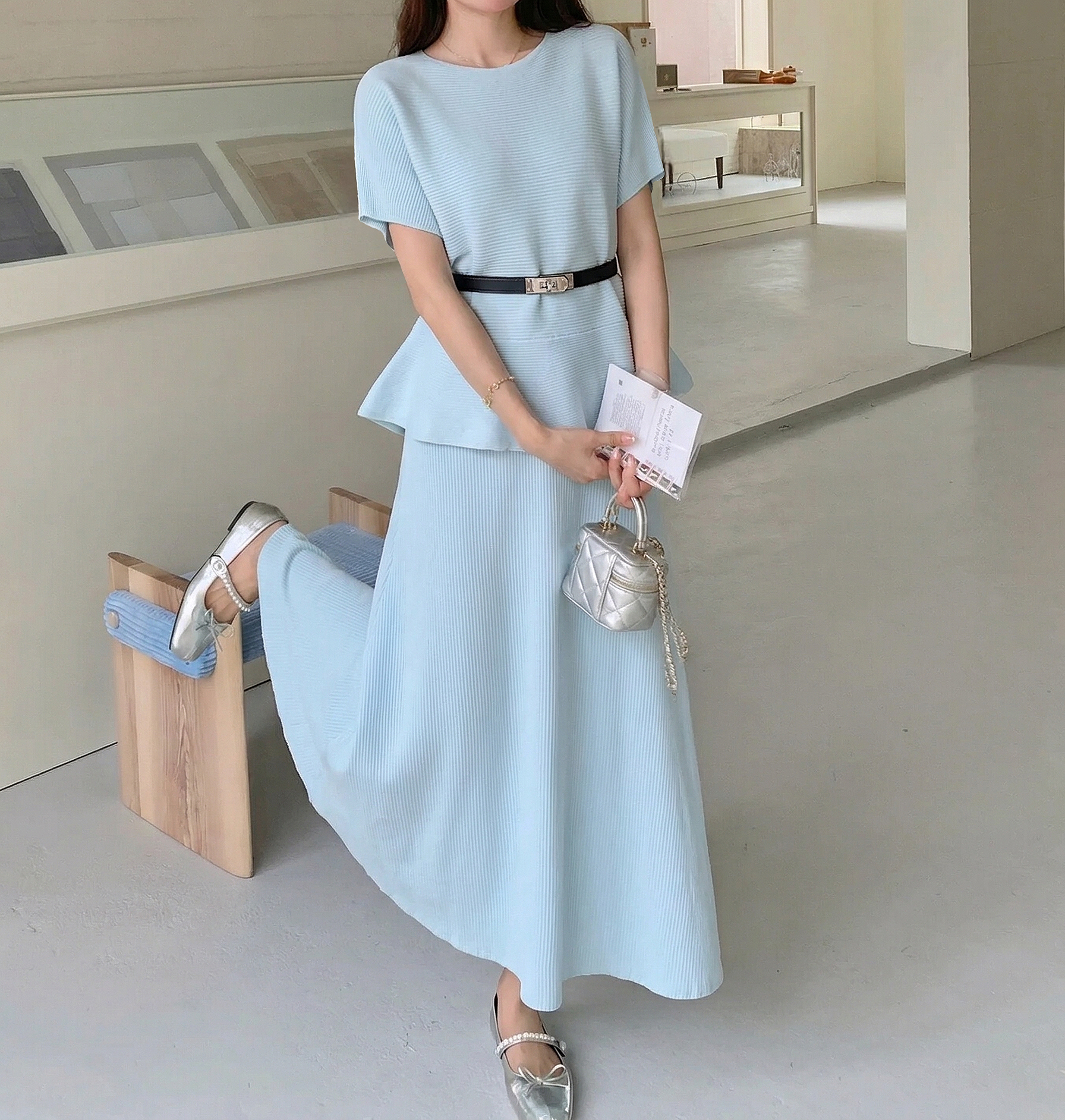 Peplum Pleats Skirt Set - 페플럼 플리츠 스커트 세트