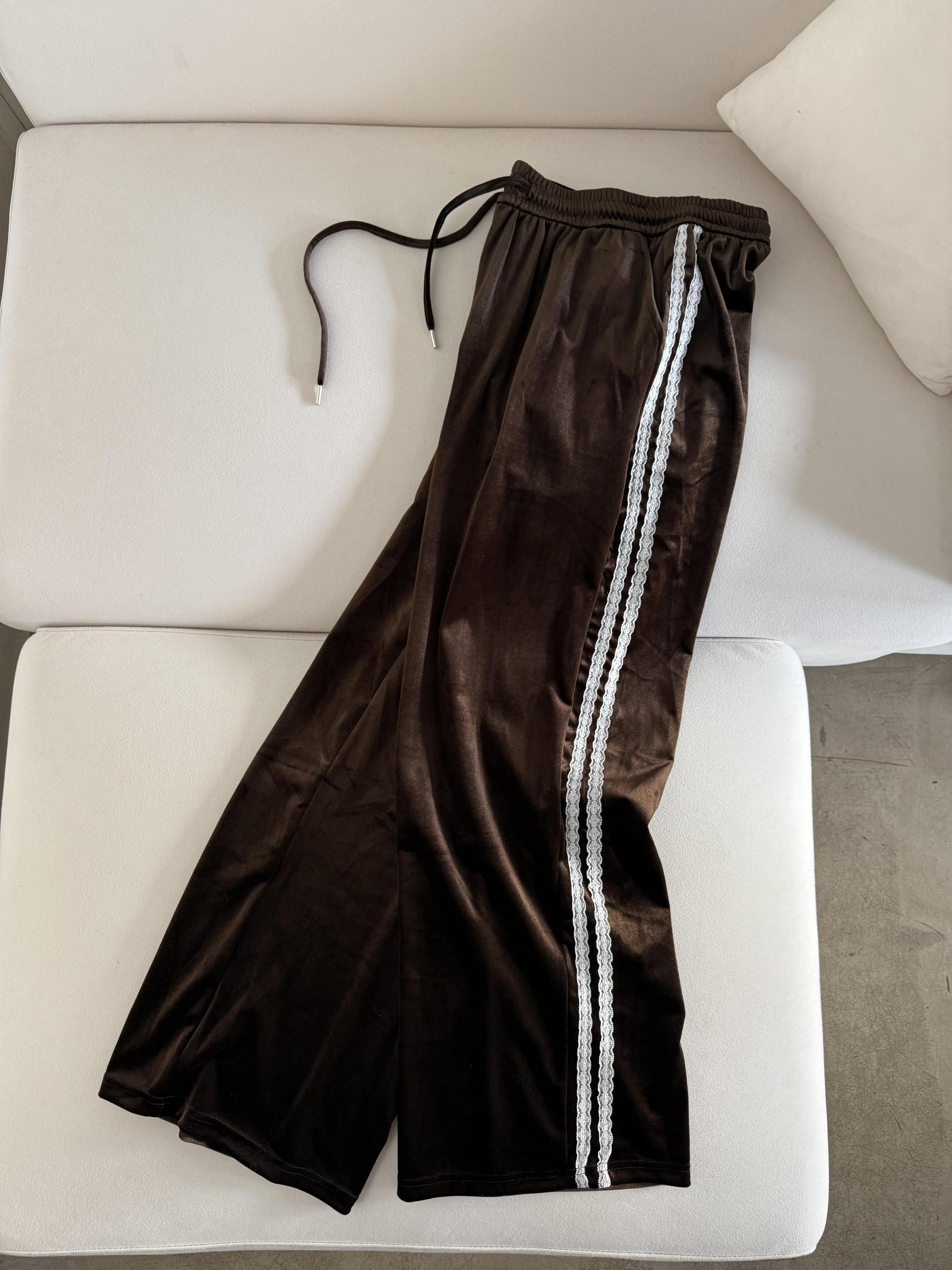 Velvet Lace Line Wide Pants - 벨벳 레이스 라인 와이드 팬츠