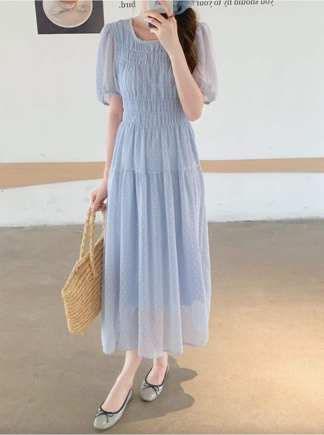 Romantic Dot Puff Long Dress - 로맨틱 도트 퍼프 롱 원피스