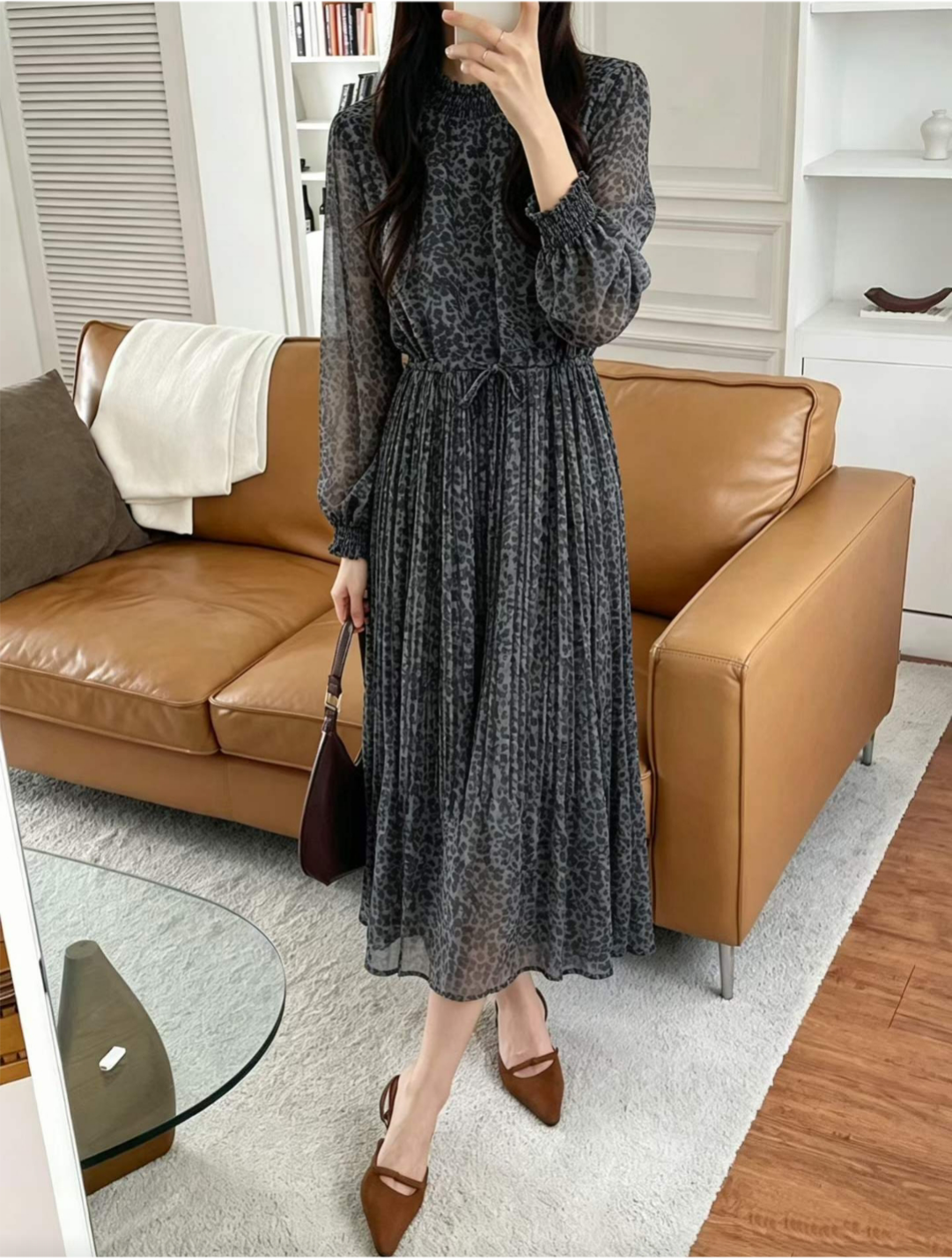 Leopard Pleats Dress - 레오파드 플리츠 원피스