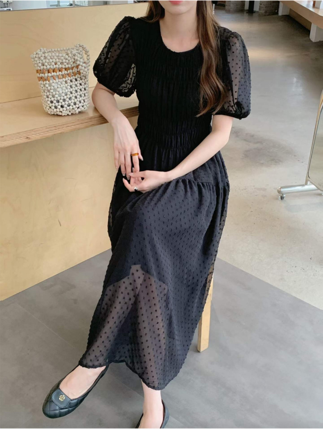 Romantic Dot Puff Long Dress - 로맨틱 도트 퍼프 롱 원피스