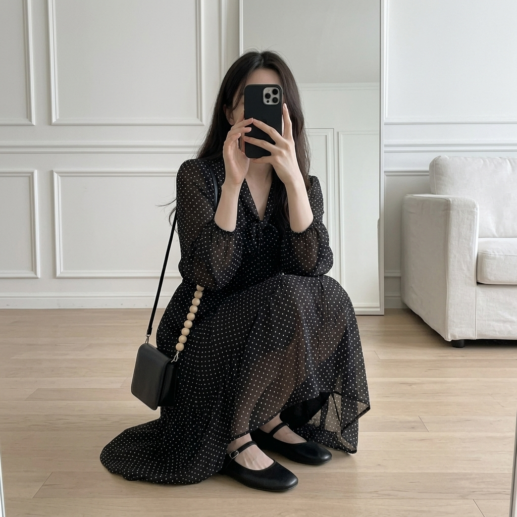 Romantic Mood Dot Midi Dress - 로맨틱 무드 도트 미디 원피스