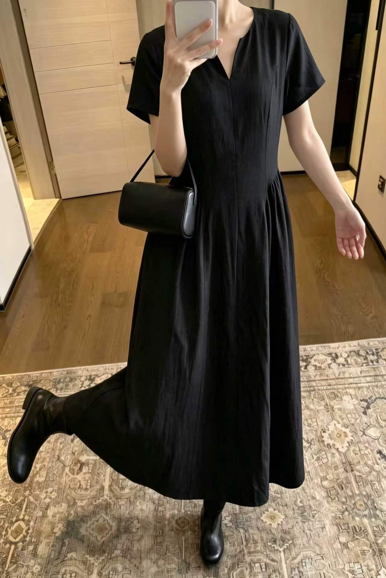 Minimal Slit Neck Maxi Dress - 미니멀 슬릿 넥 맥시 원피스