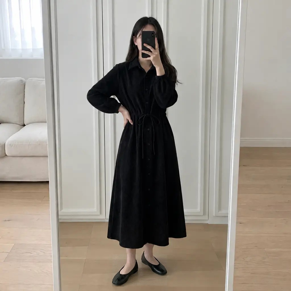 Soft Corduroy Mood Long Dress - 소프트 코듀로이 무드 롱 원피스