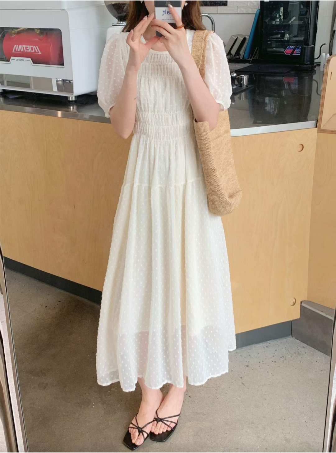 Romantic Dot Puff Long Dress - 로맨틱 도트 퍼프 롱 원피스